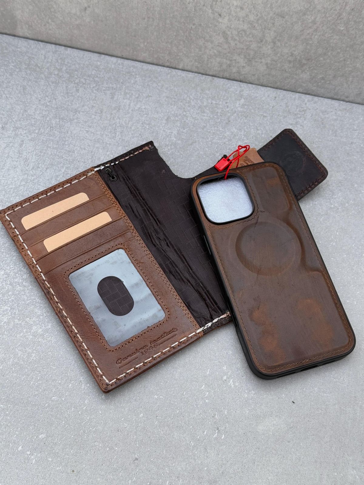 Vintage Style Leather iPhone Wallet Case: Handmade Book Cover with Card Slots