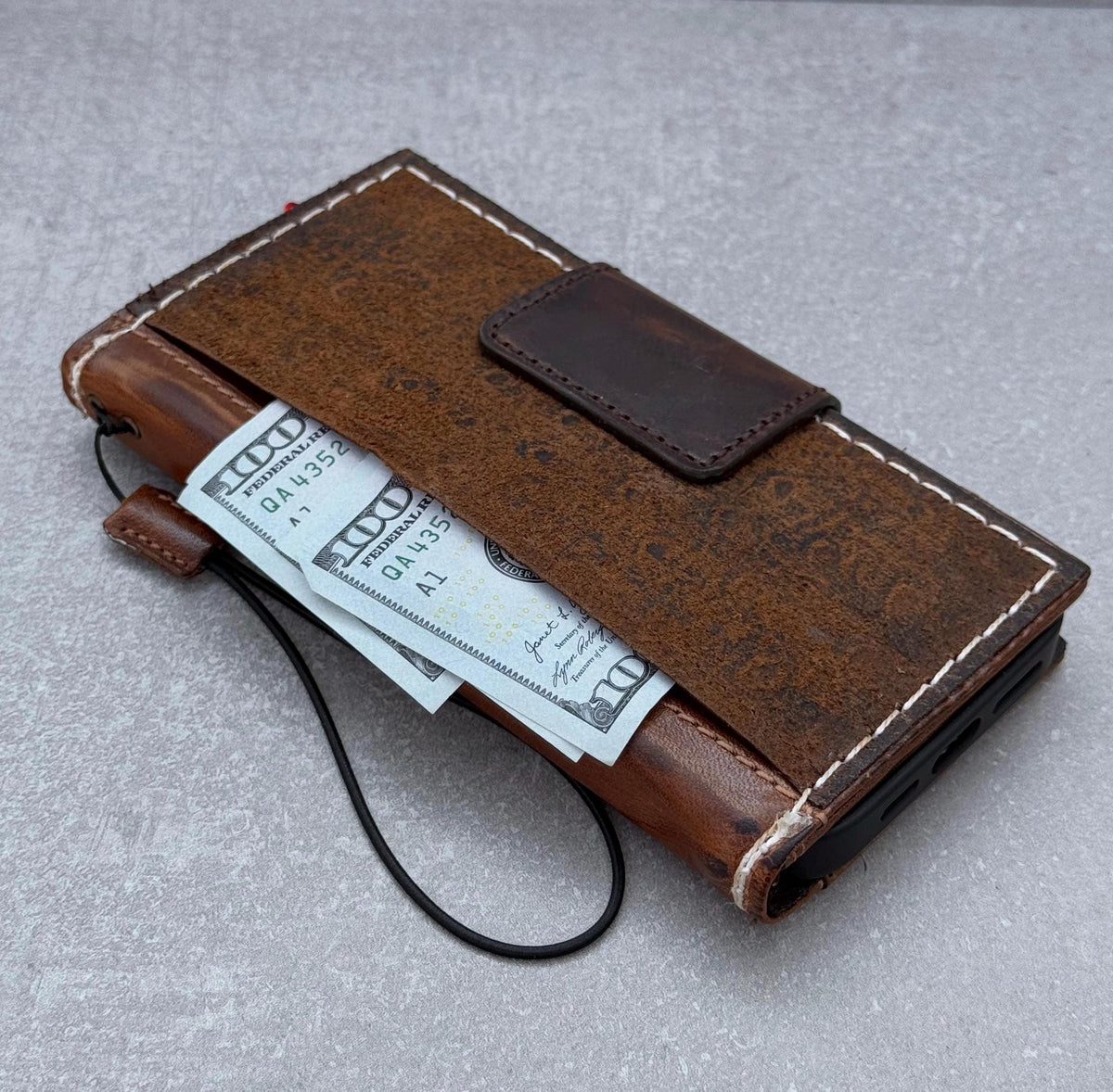 Vintage Style Leather iPhone Wallet Case: Handmade Book Cover with Card Slots