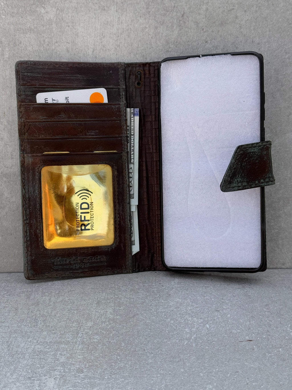 Green Leather iPhone Wallet Case: Handmade Vintage Book Style