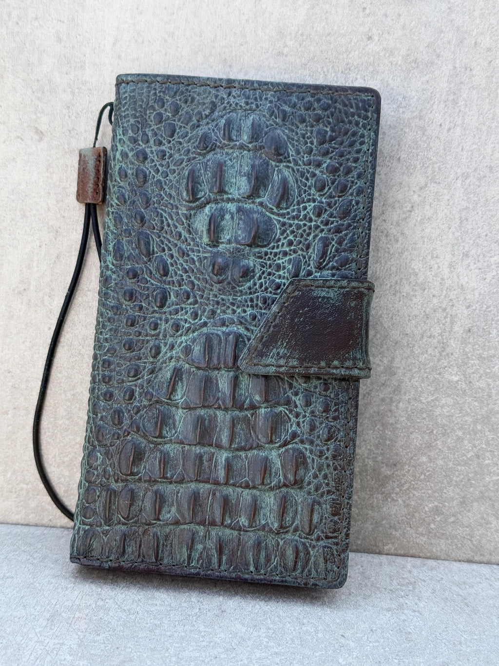 Green Leather iPhone Wallet Case: Handmade Vintage Book Style