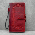 Handmade Leather Google Pixel Wallet Case: Vintage Red Art
