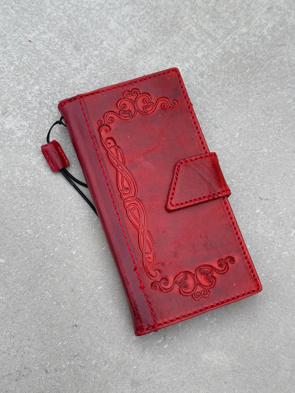 Handmade Red Leather iPhone Wallet Case: Vintage Book Design