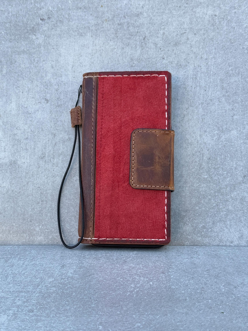 Vintage Leather iPhone Wallet Case: Handmade Book Cover with Card Slots