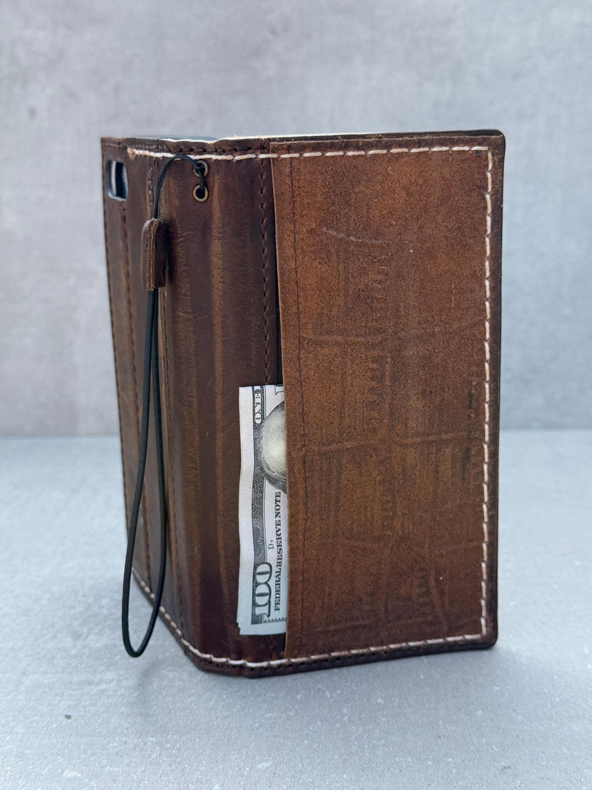Genuine Leather iPhone Wallet Case: Vintage Book Style, Card Slots