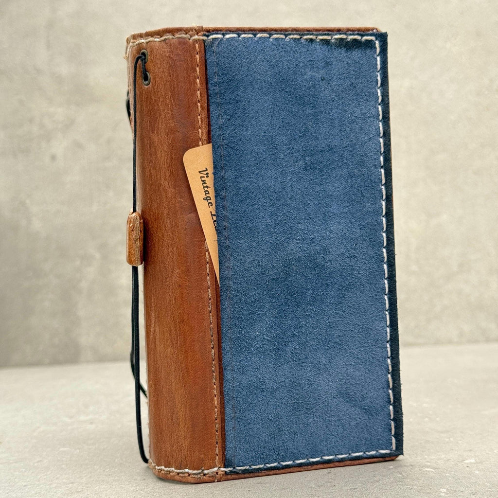 Handmade Leather Wallet Case for Galaxy: Book Design with Card Slots