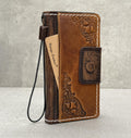 Vintage Leather iPhone Wallet Case: Book Style Cover with Card Slots
