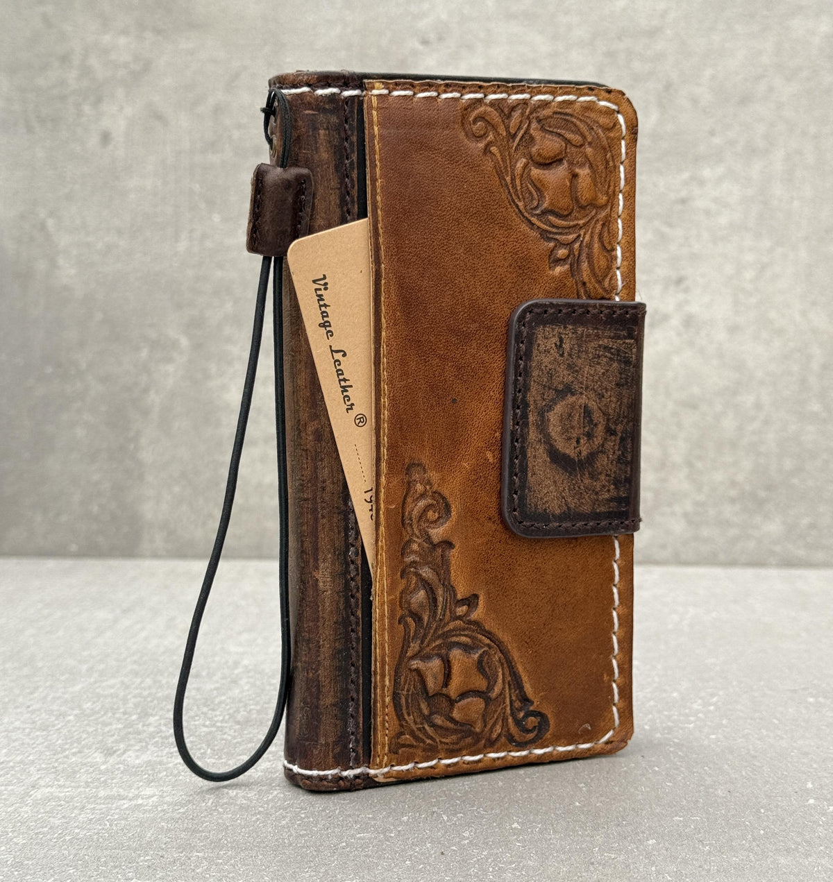 Vintage Leather iPhone Wallet Case: Book Style Cover with Card Slots