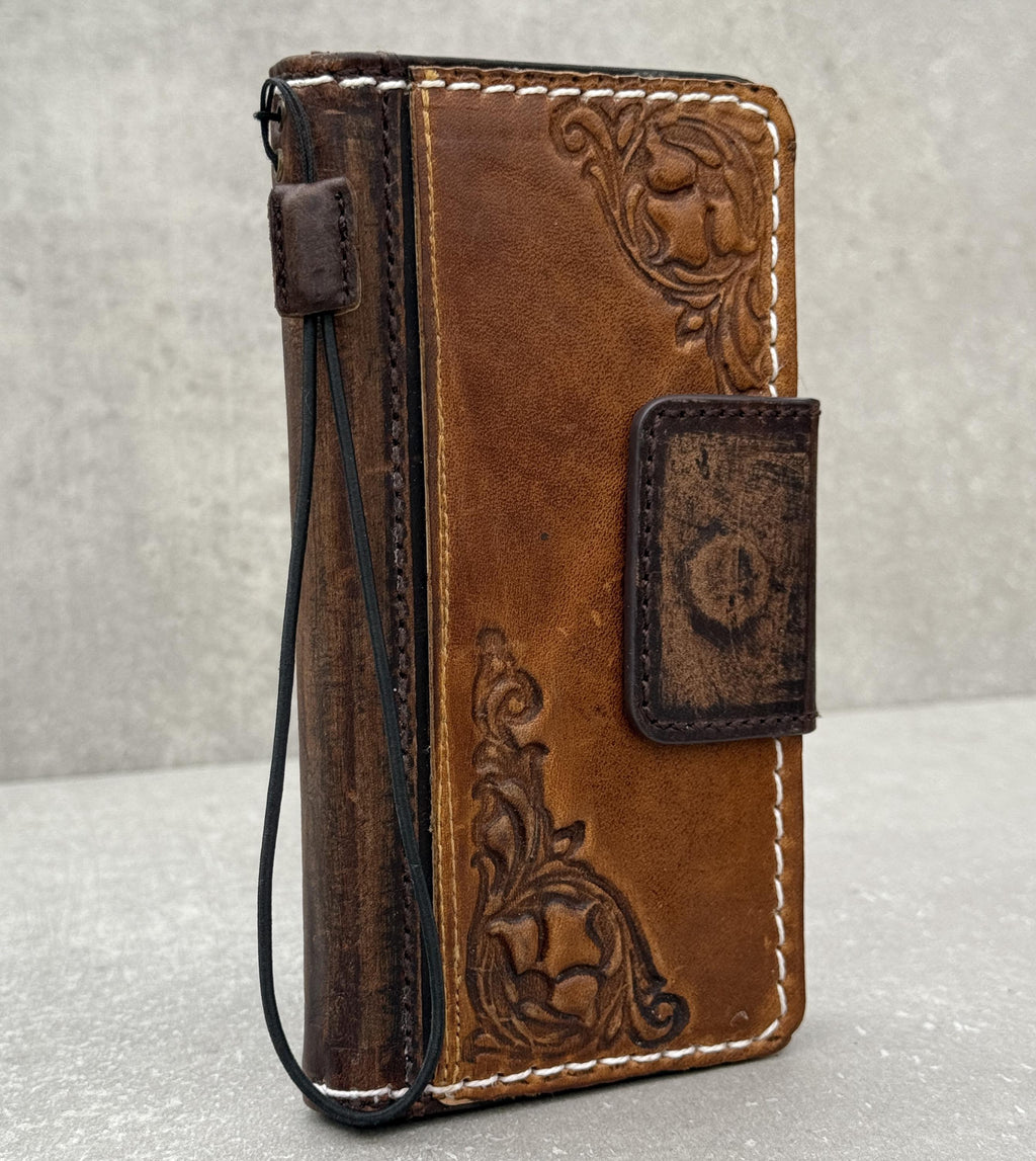 Vintage Leather iPhone Wallet Case: Book Style Cover with Card Slots