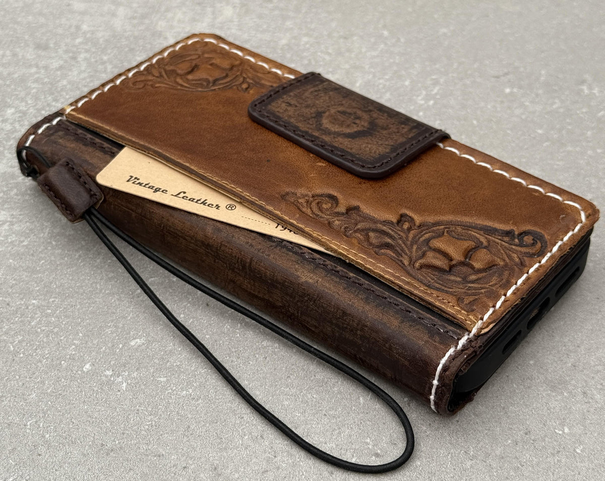 Vintage Leather iPhone Wallet Case: Book Style Cover with Card Slots