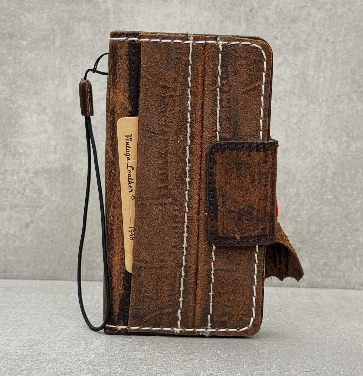 Genuine Leather iPhone Wallet Case: Vintage Book Style, Credit Card Slots