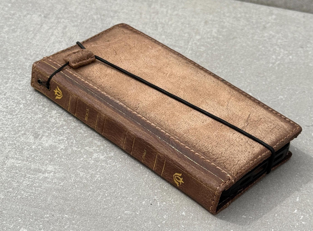 Vintage Book Style Leather iPhone Wallet Case with Card Slots