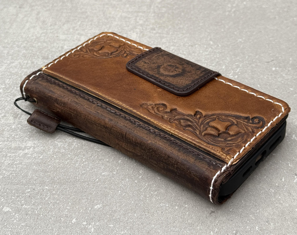 Handmade Leather Wallet Case: Galaxy S25 S24 S23 S22 S21 Ultra