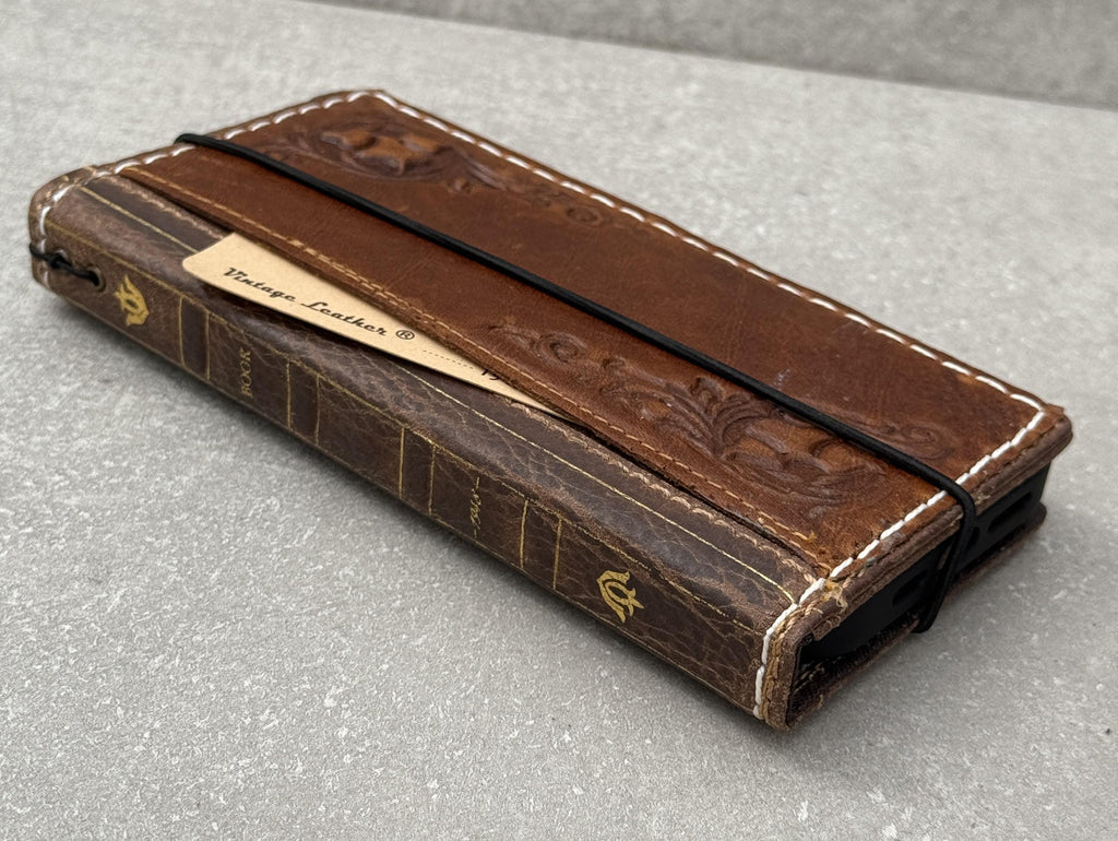 Handmade Leather Samsung Galaxy Wallet Case: Book Design Card Slots