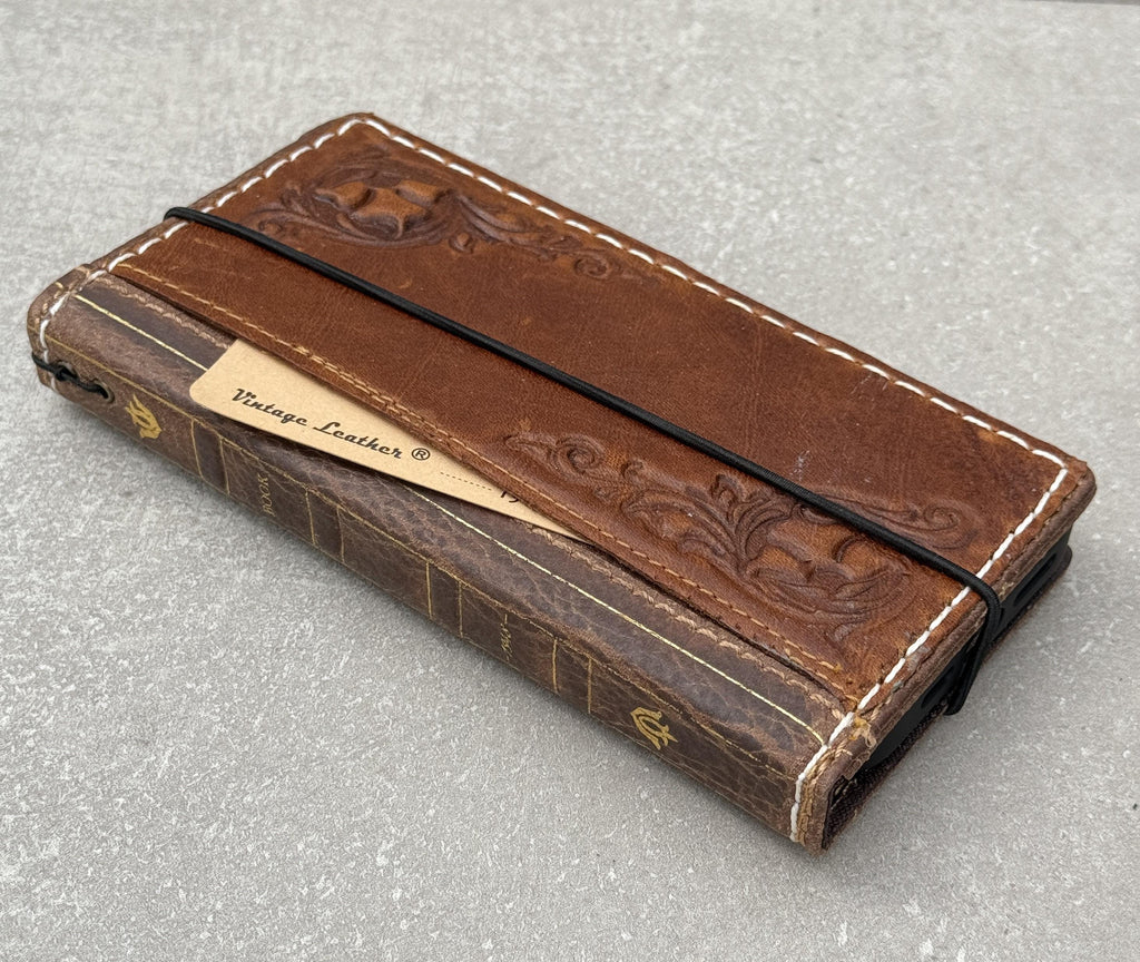 Handmade Leather Samsung Galaxy Wallet Case: Book Design Card Slots