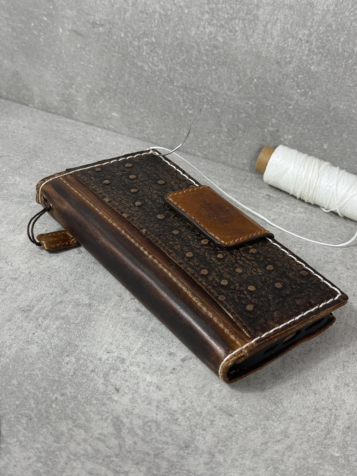 Vintage Leather iPhone Wallet Case: Book Style, Credit Card Slots