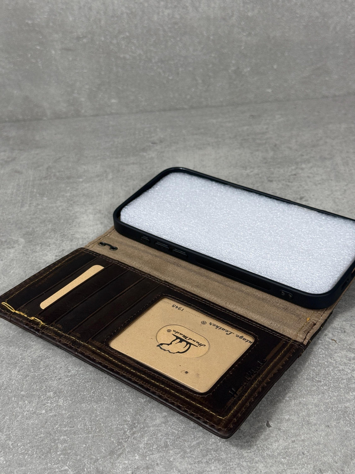 Handmade Leather Book Wallet Case for iPhone: Vintage Style Card Slots