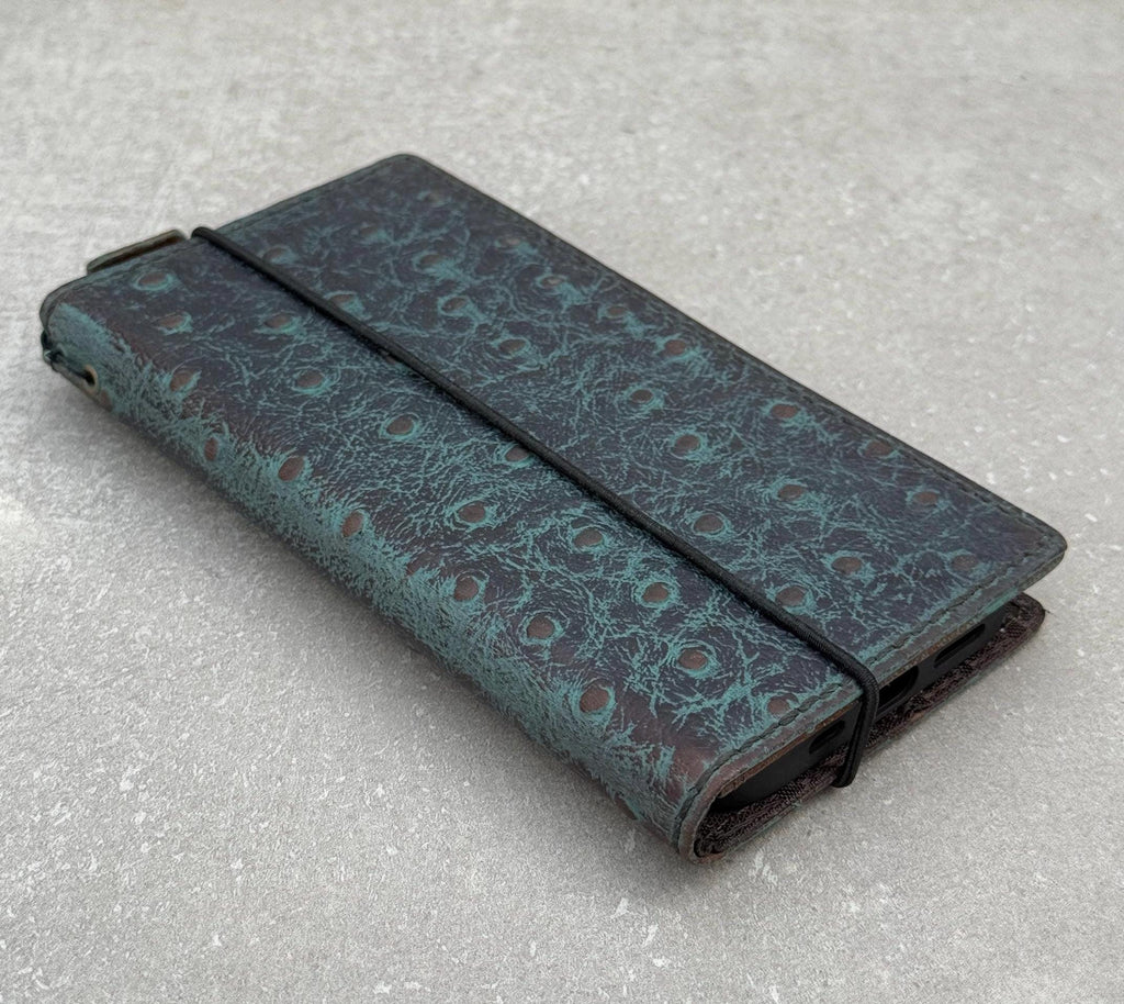 Vintage Green Leather iPhone Wallet Case with Card Slots