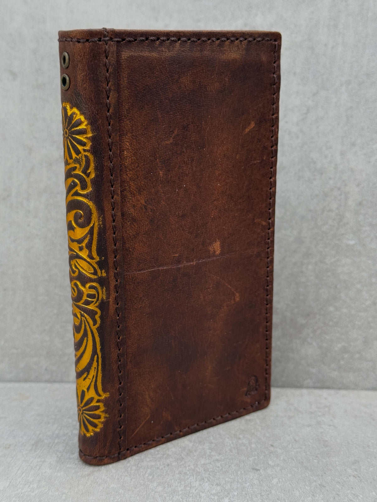 Vintage Leather iPhone Wallet Case: Floral Book Style Cover