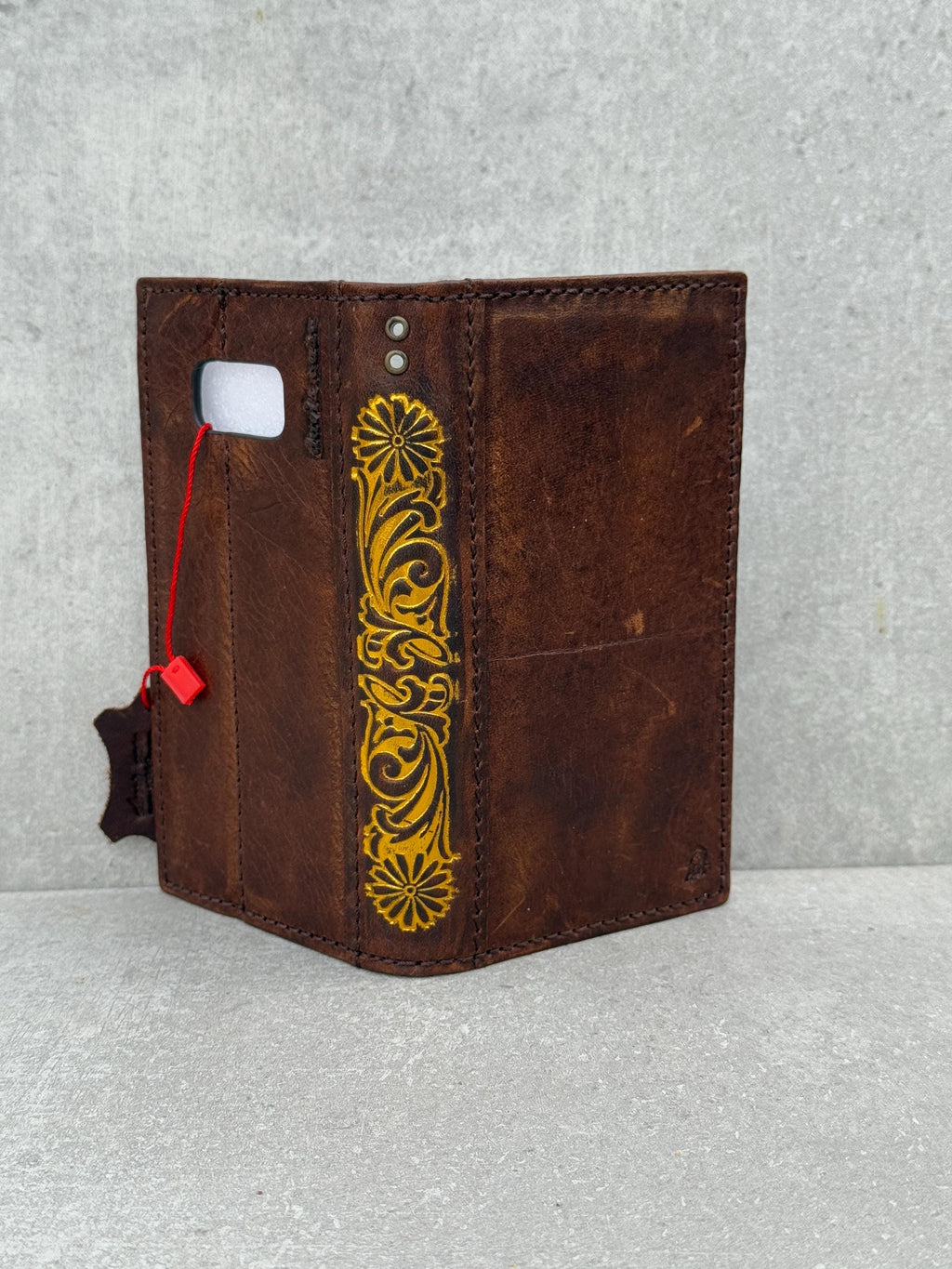 Vintage Leather iPhone Wallet Case: Floral Book Style Cover
