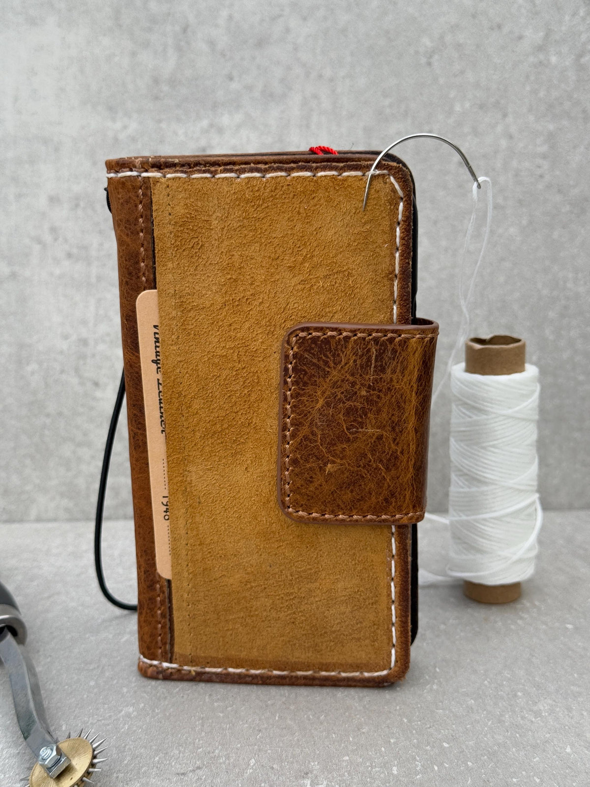 Vintage Leather iPhone Wallet Case: Book Style, Credit Card Slots