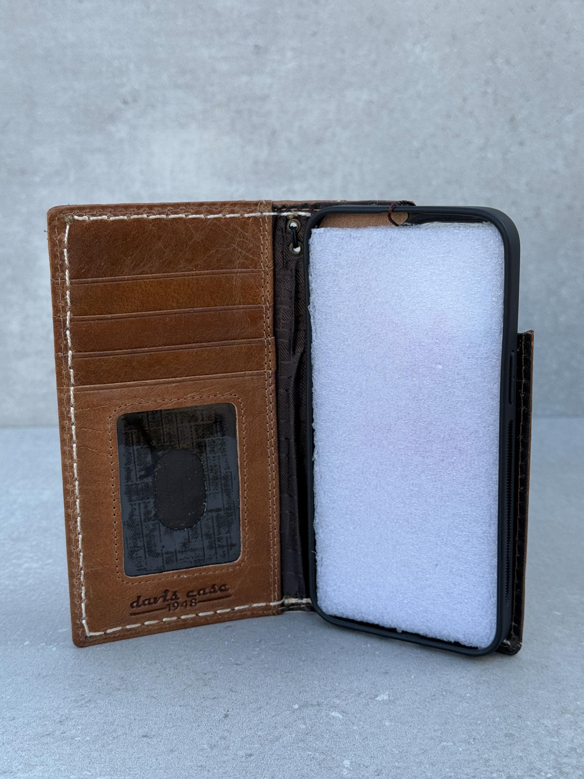 Genuine Leather iPhone Wallet Case: Vintage Book Style, Credit Card Slots