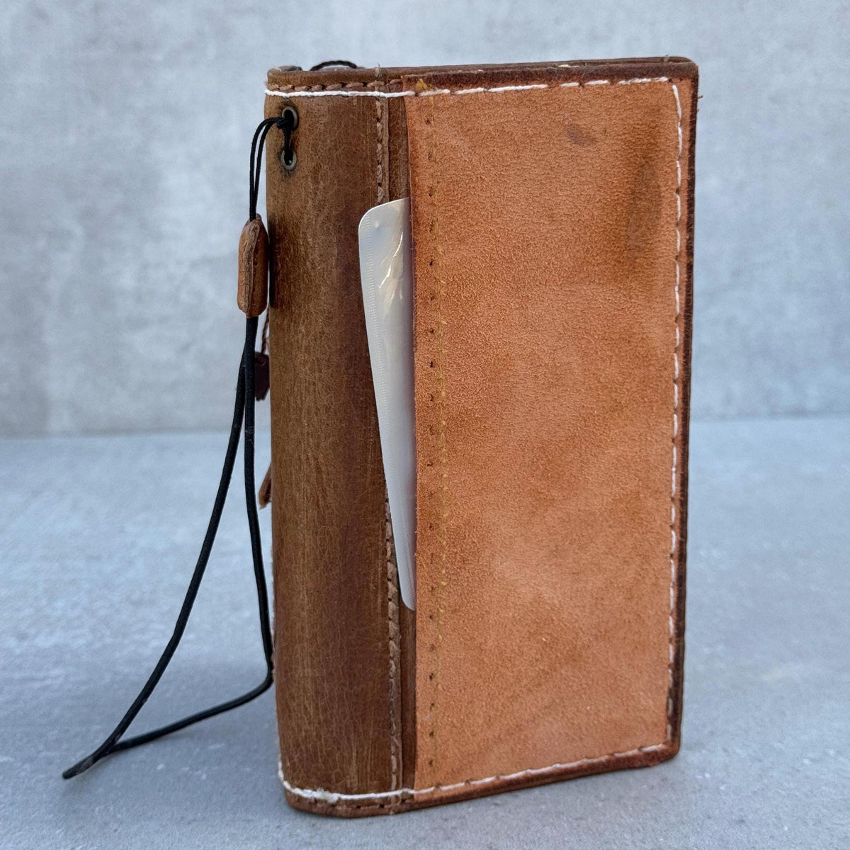 Genuine Leather iPhone Wallet Case: Vintage Book Style, Credit Card Slots
