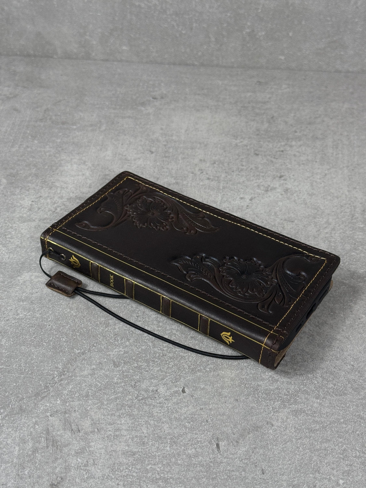 Handmade Leather Wallet Case: Floral Book Design for Galaxy