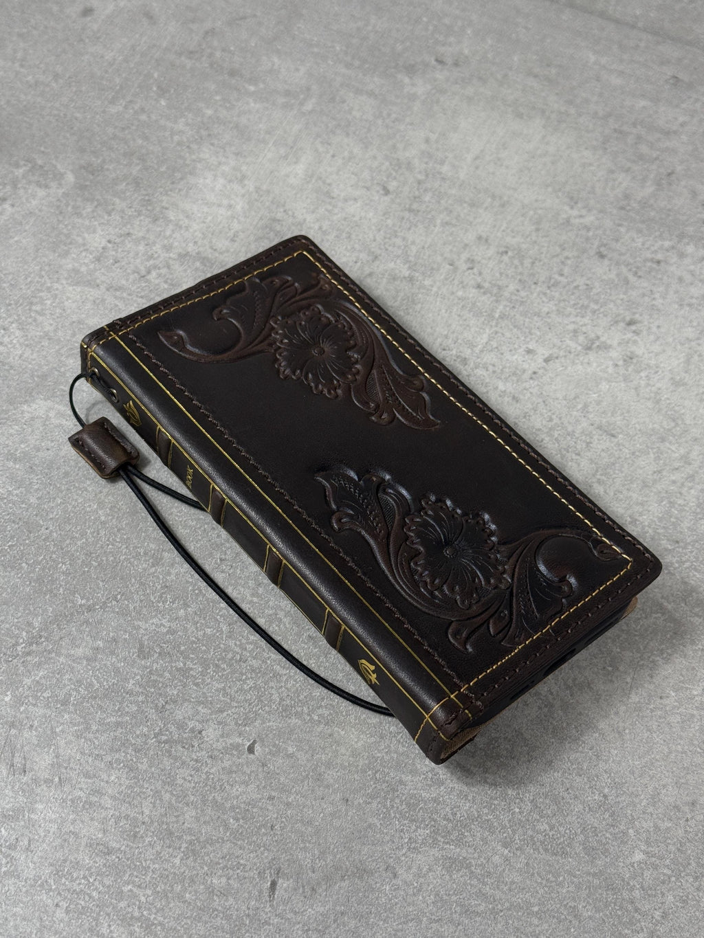Handmade Leather Wallet Case: Floral Book Design for Galaxy