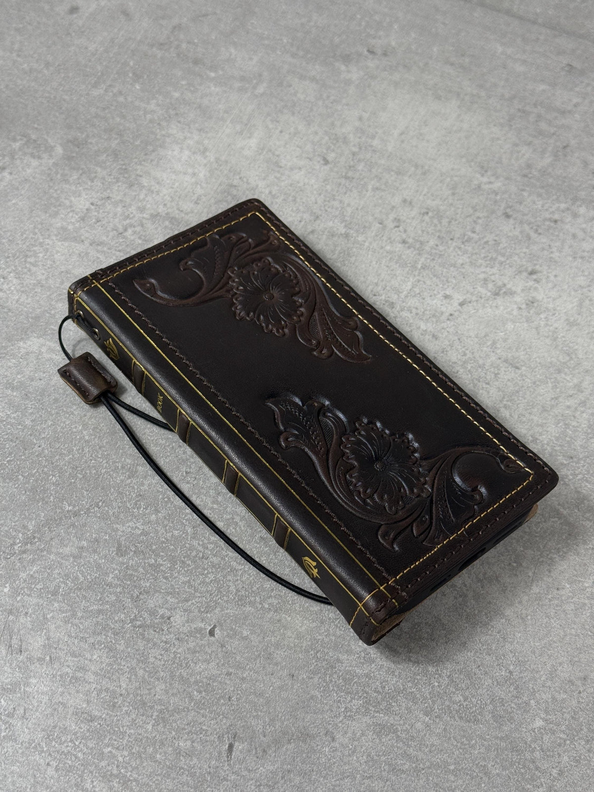 Handmade Leather Wallet Case: Floral Book Design for Galaxy