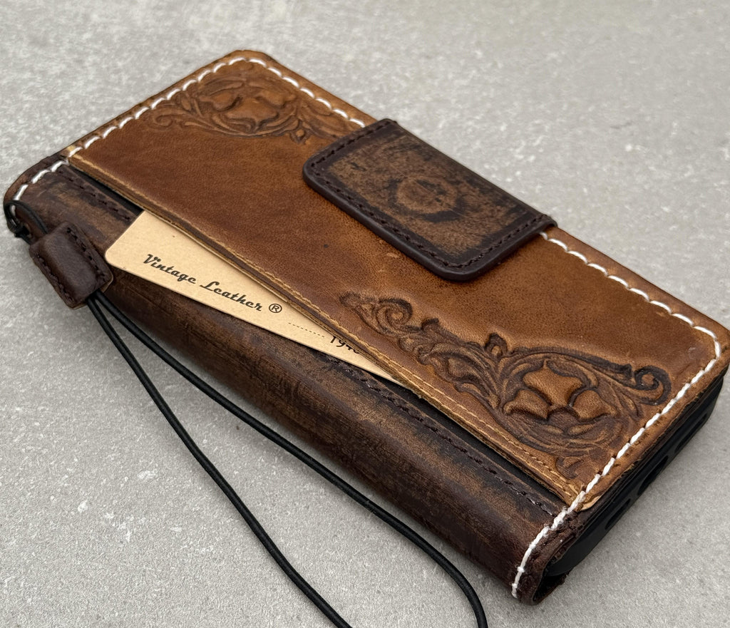 Vintage Leather iPhone Wallet Case: Book Style Cover with Card Slots