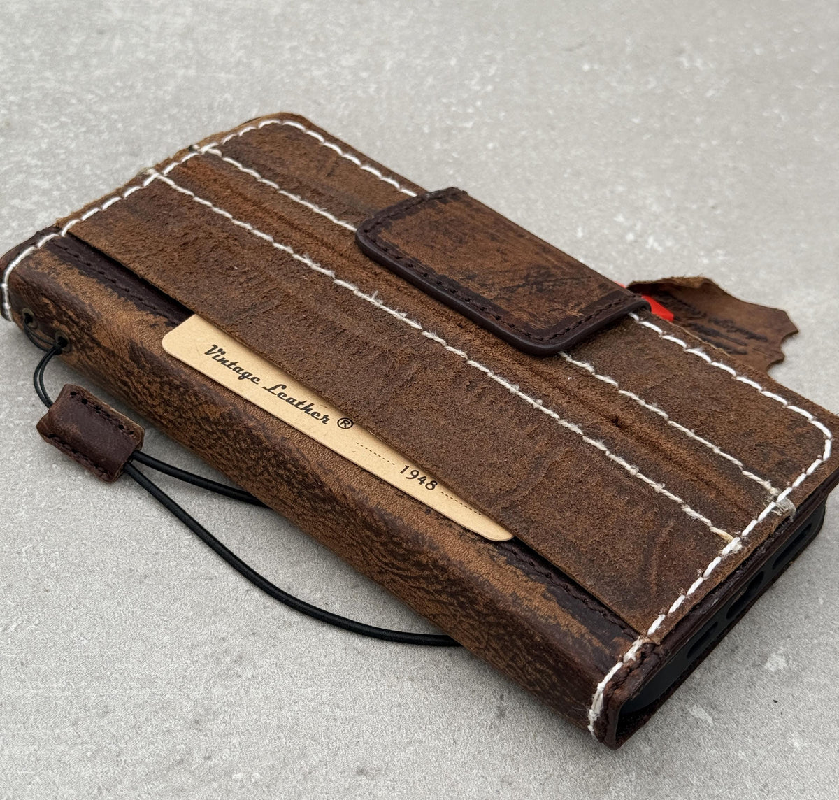 Genuine Leather iPhone Wallet Case: Vintage Book Style, Credit Card Slots