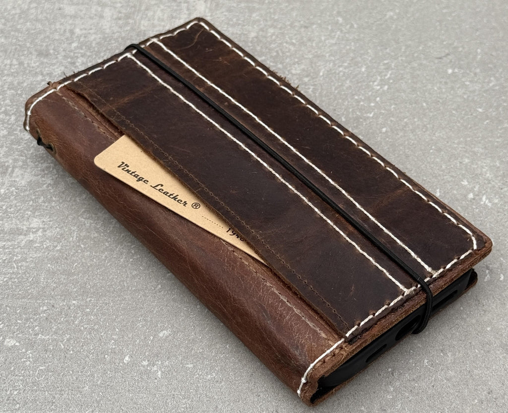 Vintage Leather iPhone Wallet Case with Card Slots