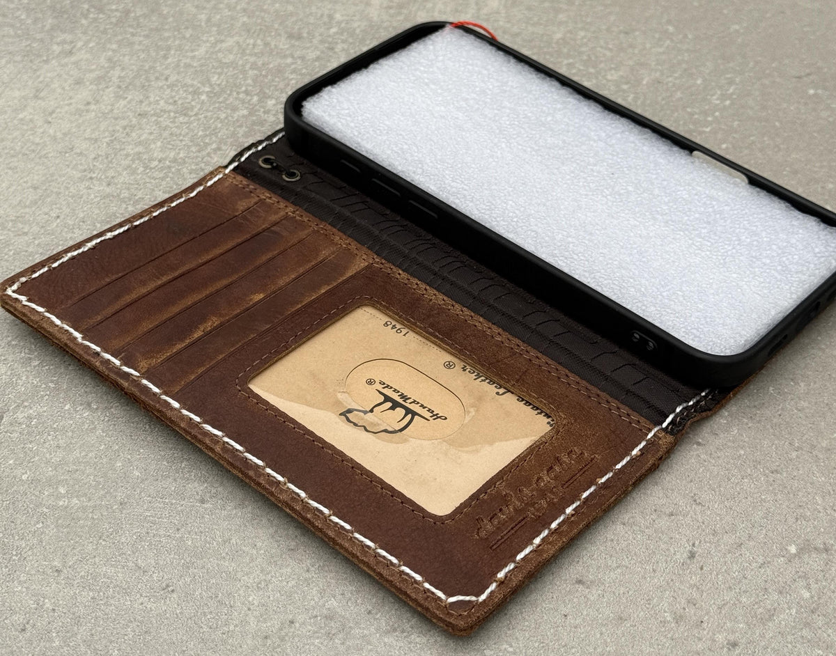 Vintage Leather iPhone Wallet Case with Card Slots
