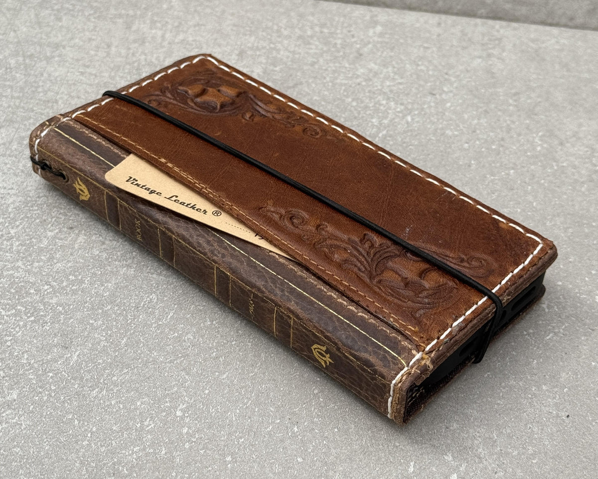 Handmade Leather Galaxy Z Fold Wallet Case: Art Book Style Cover