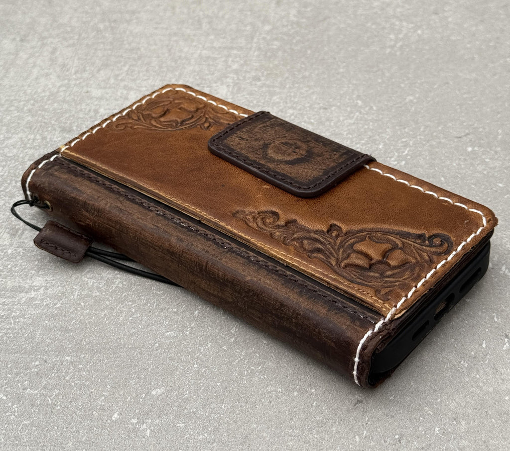 Handmade Leather Wallet Case: Galaxy S25 S24 S23 S22 S21 Ultra