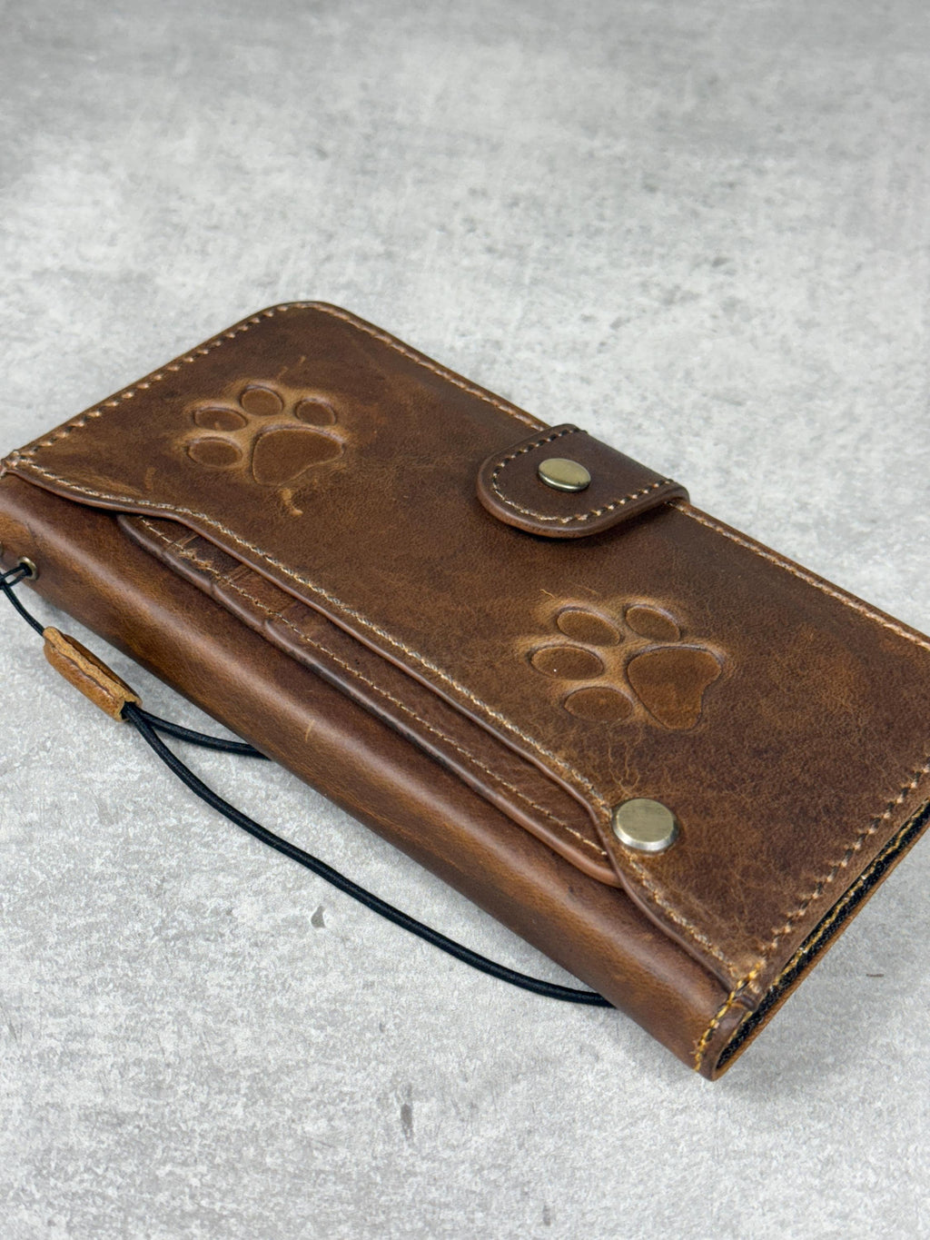 Leather iPhone Wallet Case: Paw Print, Card Slots - iPhone 11 to 17 Pro Max