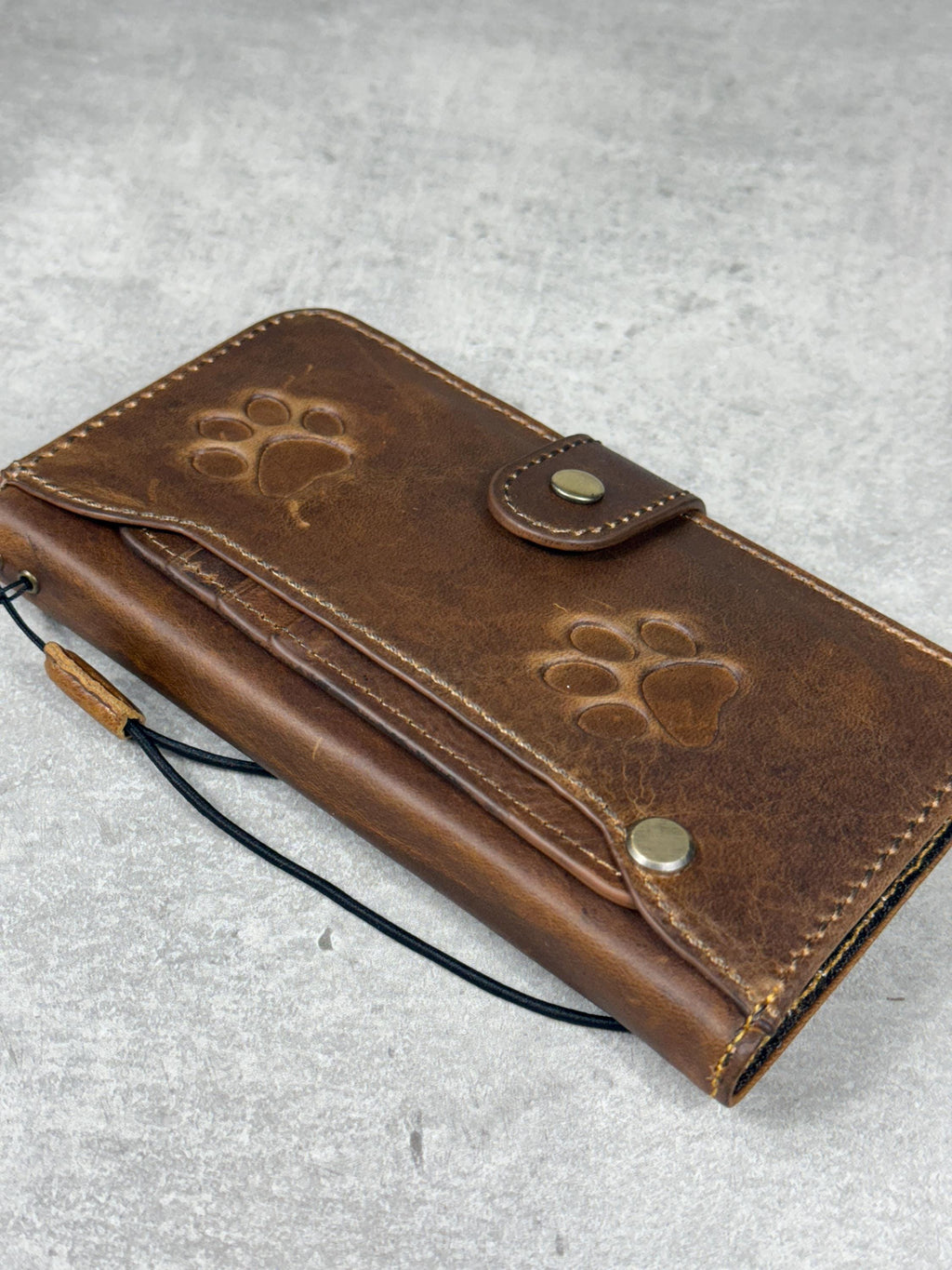 Handmade Leather Wallet Case for Google Pixel Fold: Paw Print Design