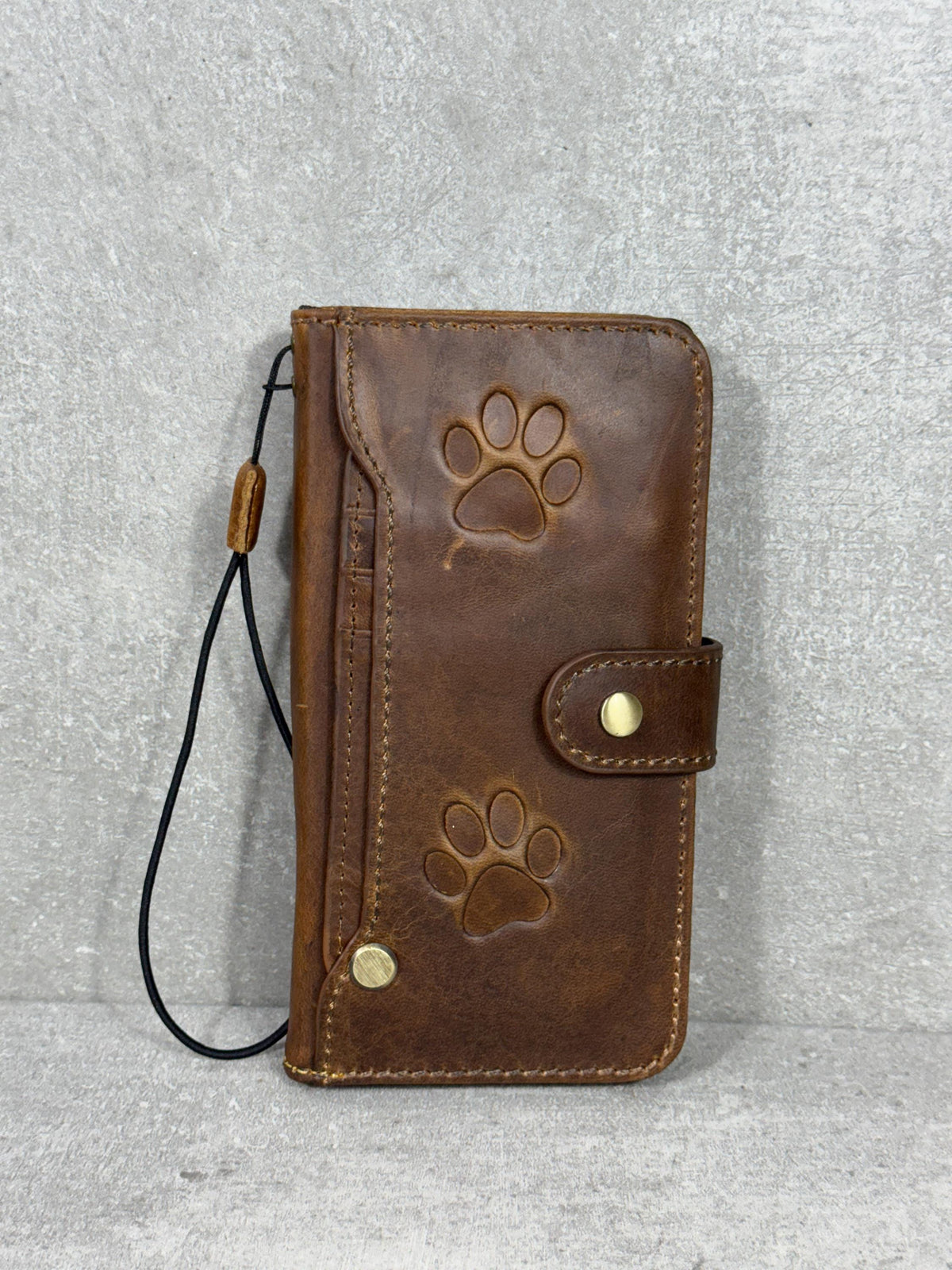 Handmade Leather Wallet Case for Google Pixel Fold: Paw Print Design