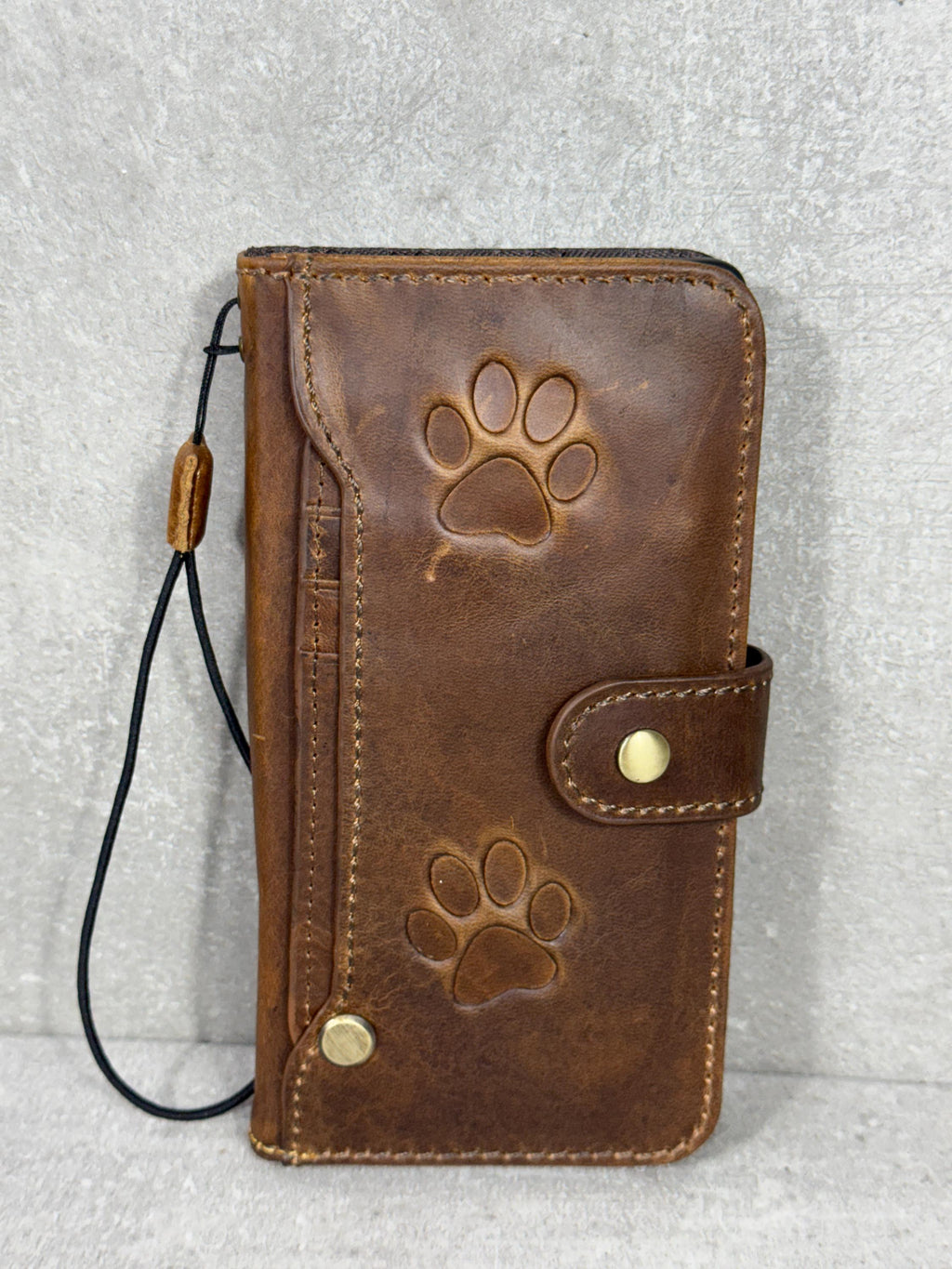 Handmade Leather OnePlus Case: Paw Print Dog Art Wallet