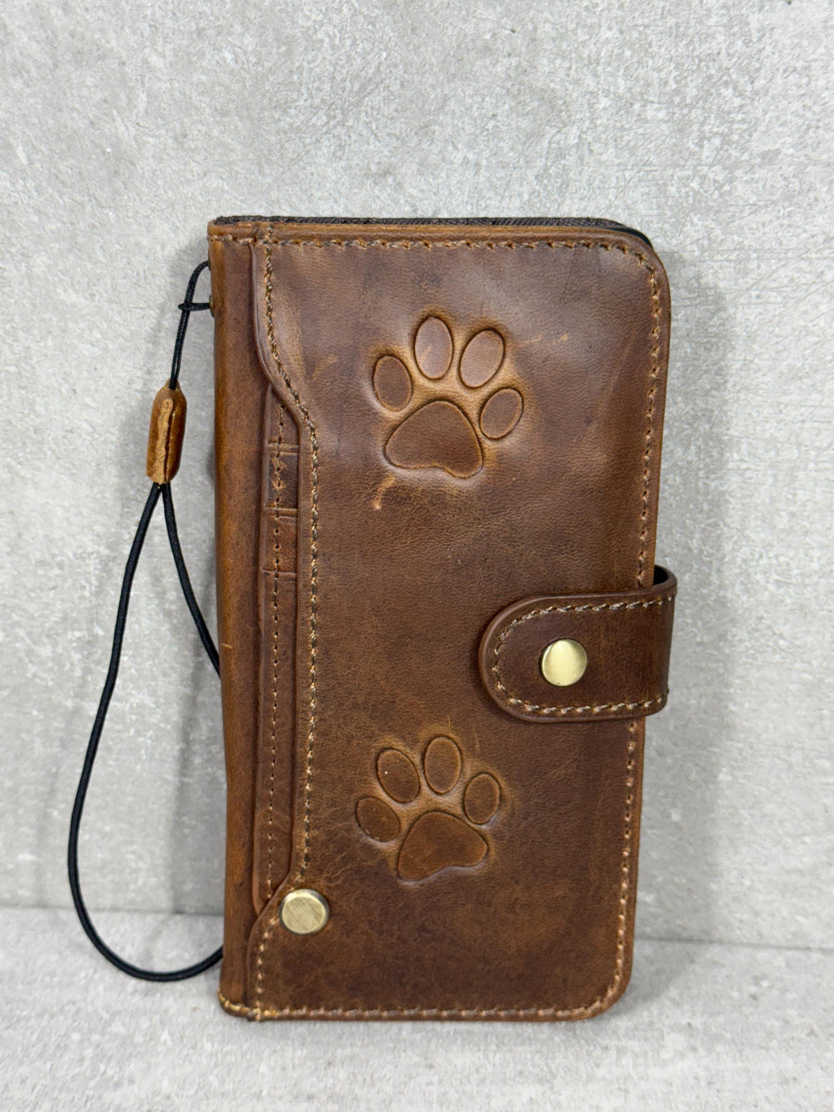 Handmade Leather OnePlus Case: Paw Print Dog Art Wallet