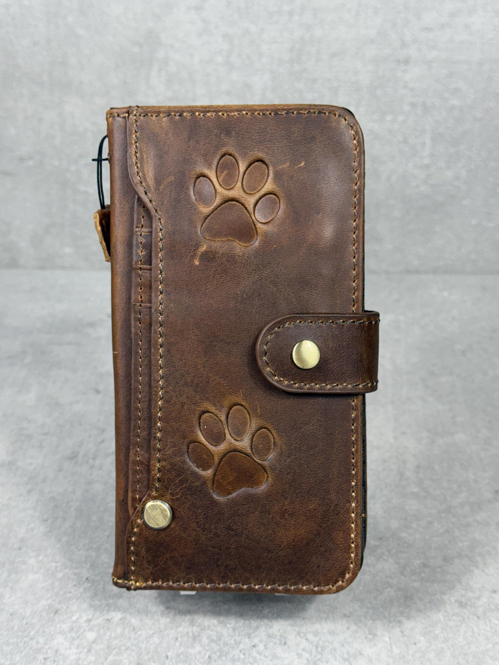 Handmade Leather OnePlus Case: Paw Print Dog Art Wallet