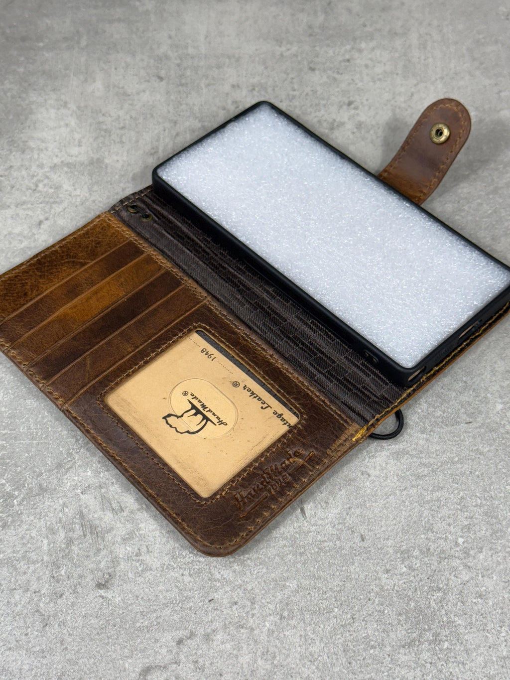 Handmade Leather Wallet Case for Galaxy: Book Design, Card Slots