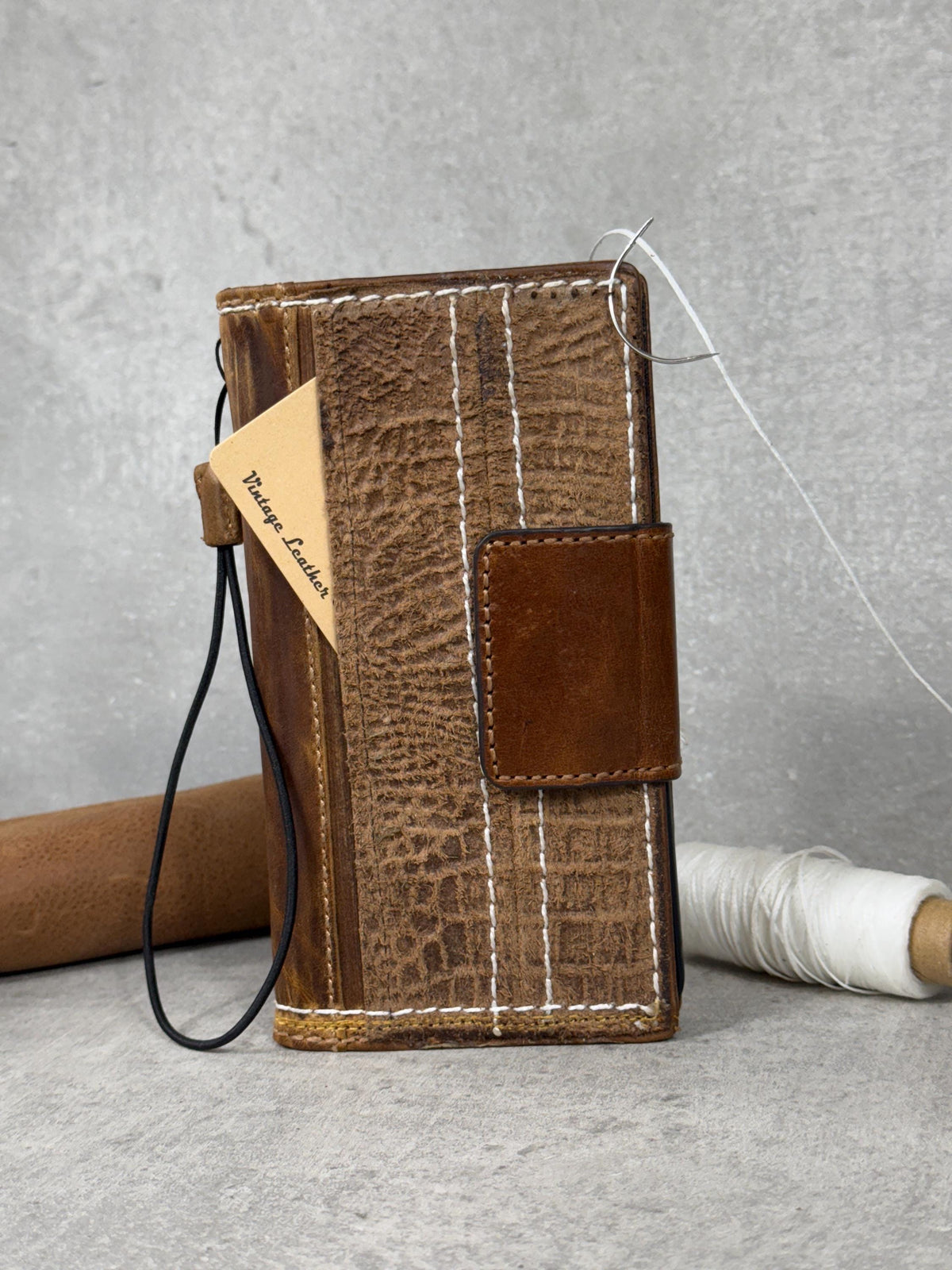 Handmade Leather Wallet Case for Galaxy: Book Design, Card Slots