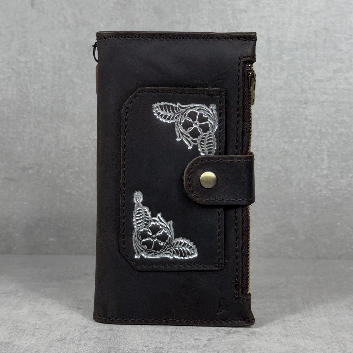 Genuine Leather iPhone Wallet Case: ID Window, Card Slots & Zipper