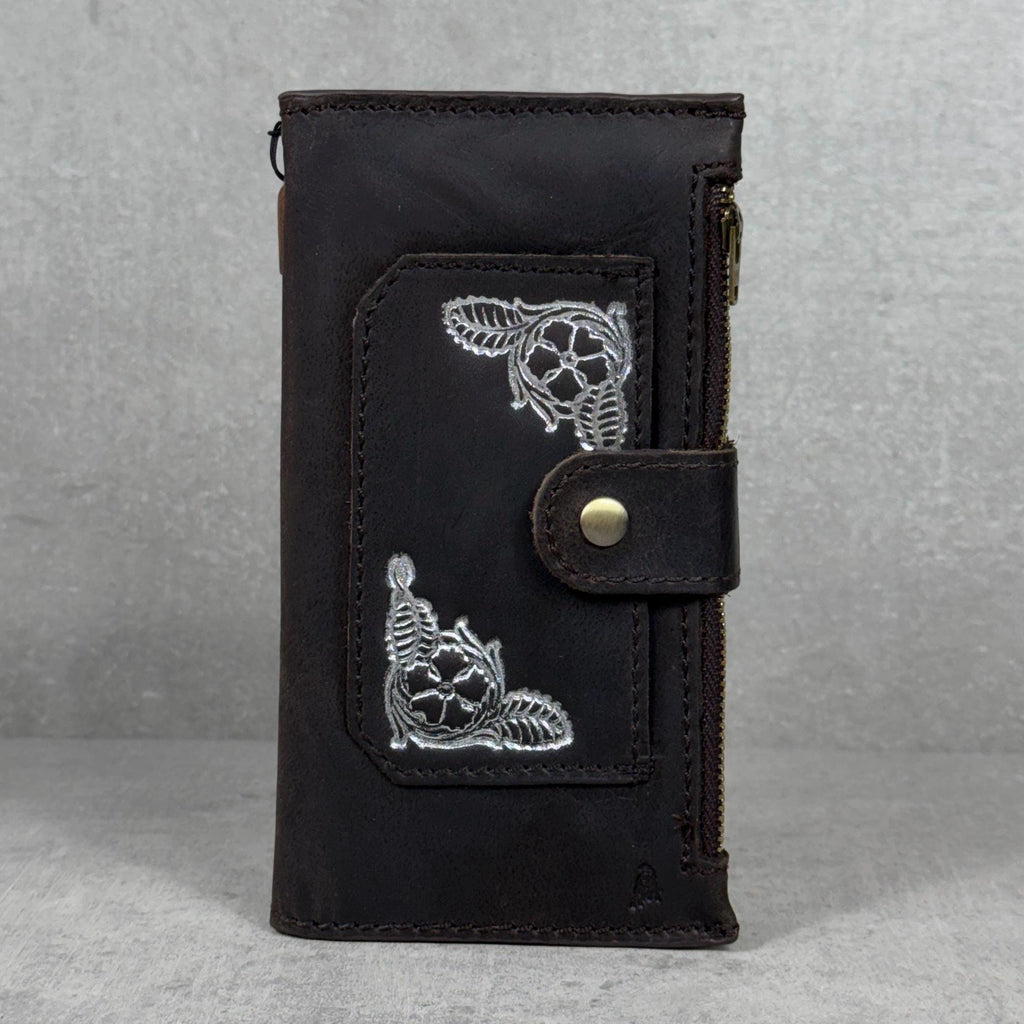 Genuine Leather iPhone Wallet Case: ID Window, Card Slots & Zipper