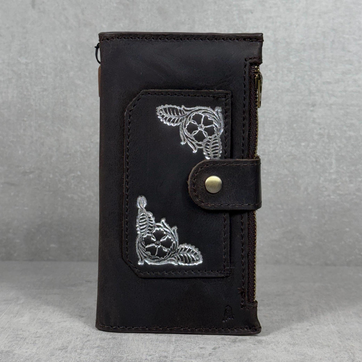Genuine Leather iPhone Wallet Case: ID Window, Card Slots & Zipper