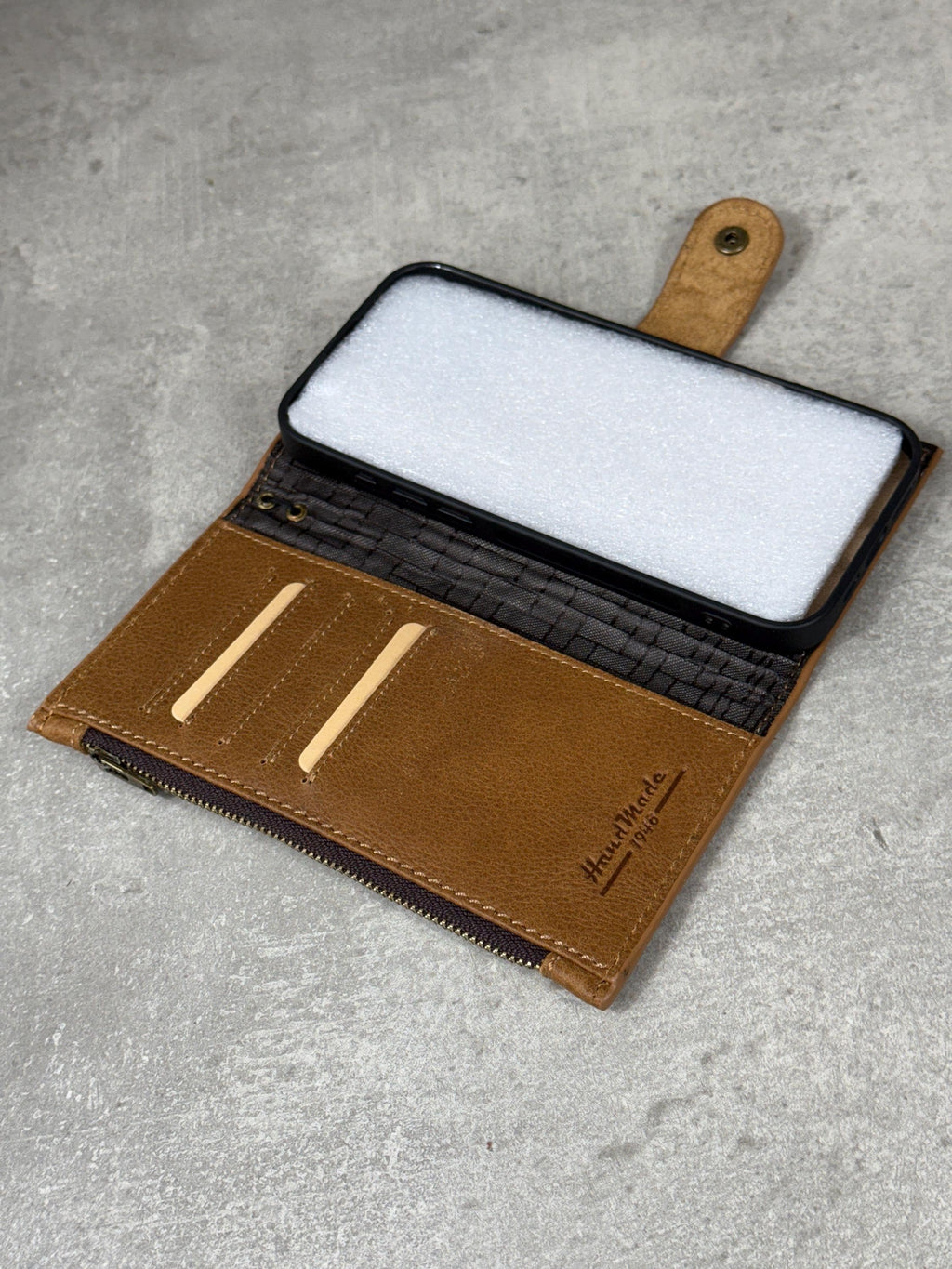 Genuine Leather iPhone Wallet Case: ID Window, Card Slots & Zipper