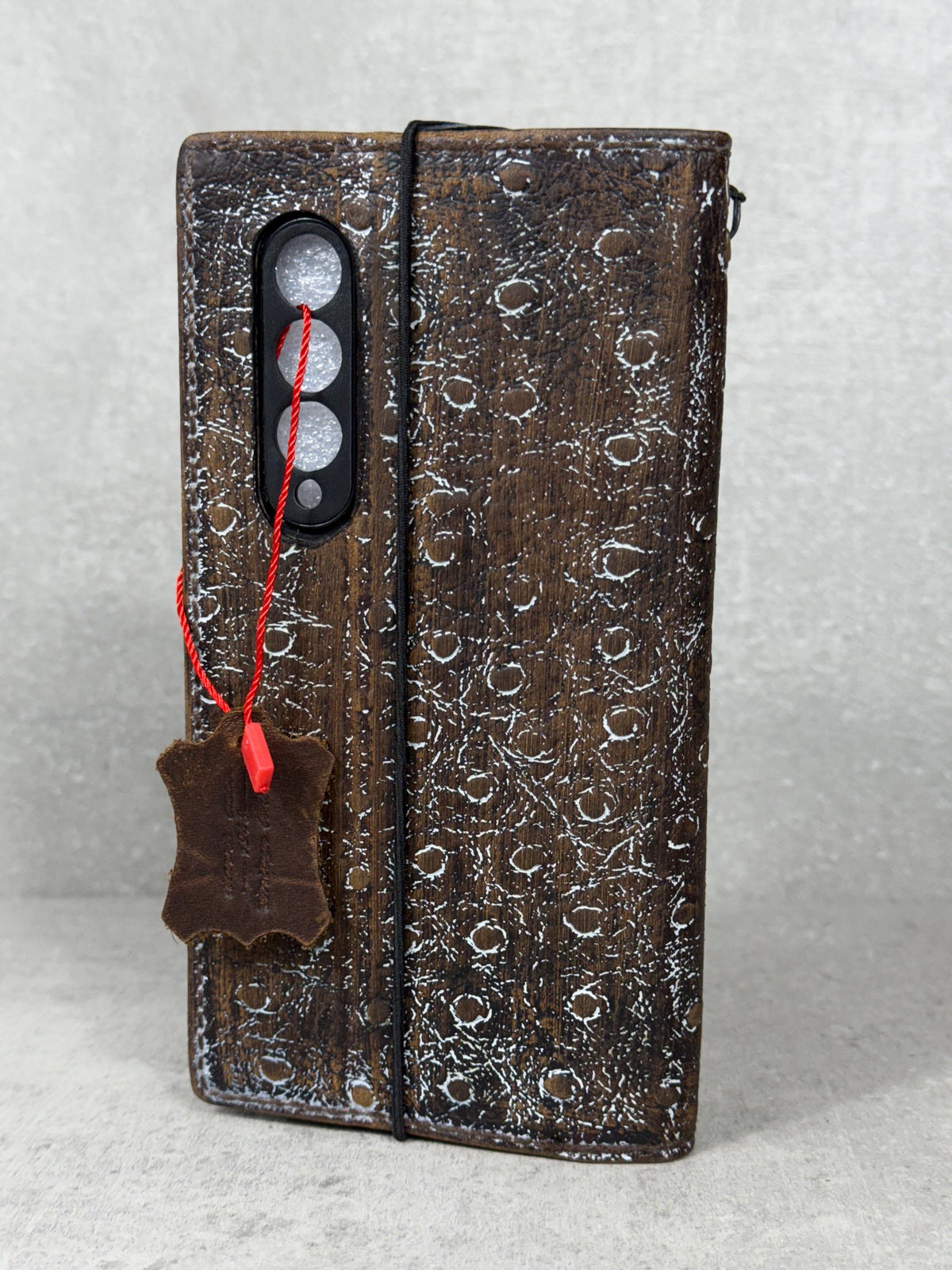 Ostrich Style Leather iPhone Wallet Case: Vintage Book Design
