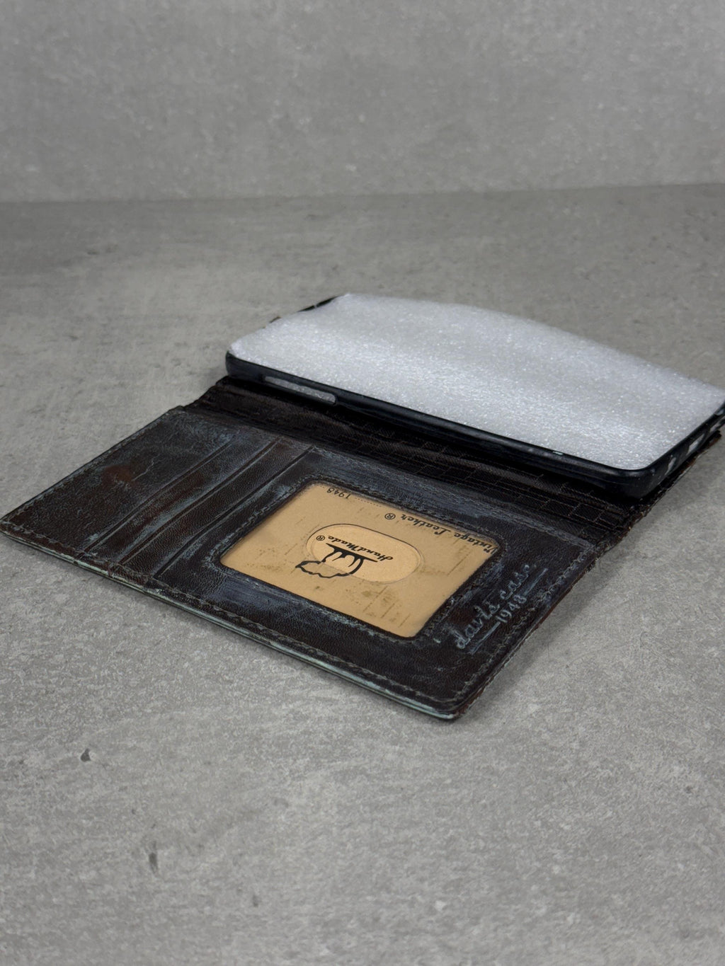 Handmade Leather iPhone Case: Vintage Book Style, Gray Blue