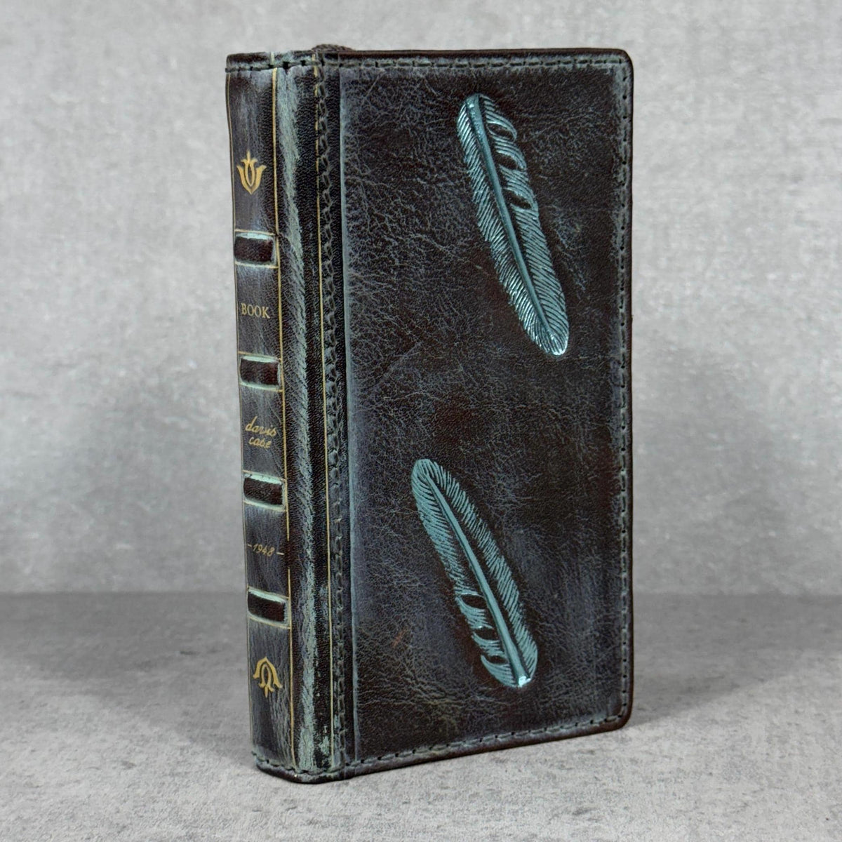Handmade Leather Wallet Case for Galaxy: Book Design, Card Slots